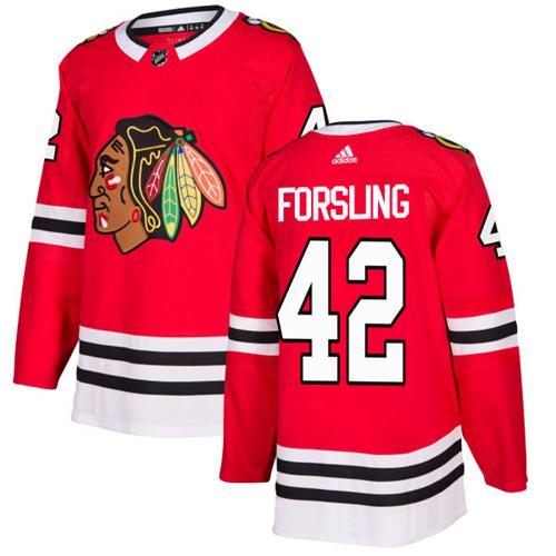 Adidas Blackhawks #42 Gustav Forsling Red Home Authentic Stitched NHL Jersey